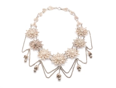 Vintage European Silver Filigree Floral Necklace