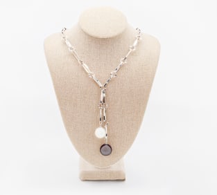 Silver Necklace with Two Different Color Pearls