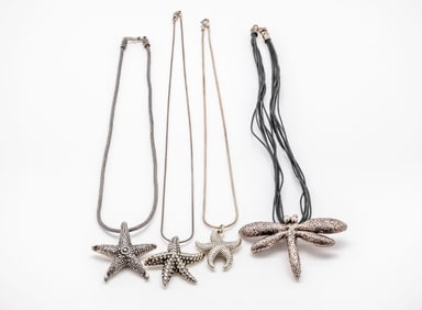 Set of 4 Sterling Silver Necklaces Starfish and Dragonfly Design