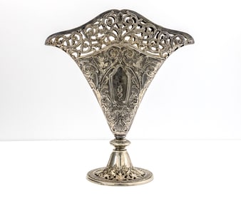 Ornate Victorian Silver Plated Pierced Filigree Vase