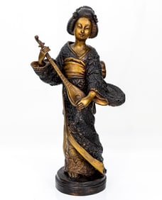 Geisha Japanese Bronze Female Musician Figures