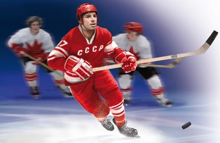 Hockey Stick Signed by Valeri Kharlamov & 16 Players, USSR 1976 CSKA Spartak