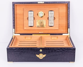 Saint & Raw Limited Edition Humidor Black Crocodile-Embossed Leather