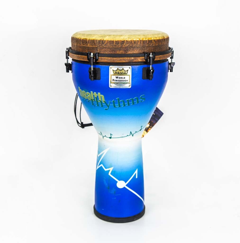 Remo Health Rhythms Djembe Drum: Title: Remo Health RHYTHMS Djembe Drum Origin: USA Medium: Acoustic on Shell, Synthetic Drumhead Dimensions: Height: Approx. 25 inches, Diameter: Approx. 12 inch