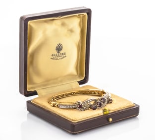 Russian Antique Gold Diamond & Garnet Bracelet Faberge Era