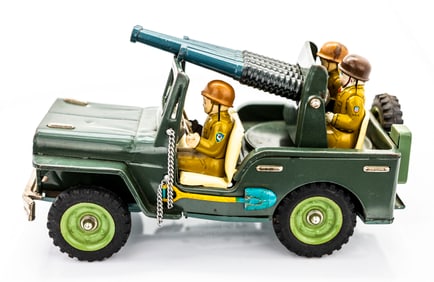 Vintage Tin Litho Army Jeep Toy