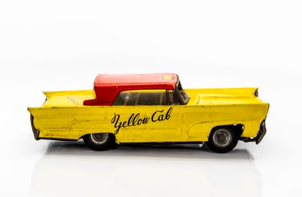 Vintage 1960s TT Takatoku Toys Tin Friction Yellow Cab, Japan