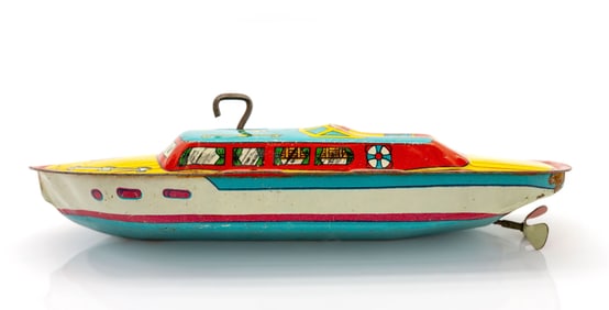 J.Chein Wind-Up Tin Toy Boat, 1950s