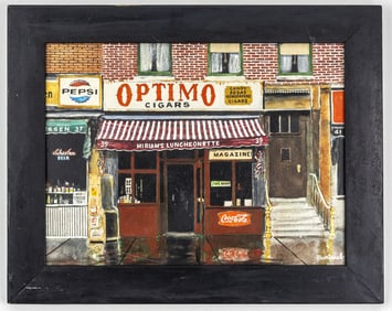 Herbert Weintraub (American, 1934-2019) Oil on Board Painting, Miriam's Luncheonette