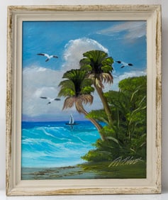 Al Black Florida Highwaymen O/B Painting Vibrant Coastal Florida Scene