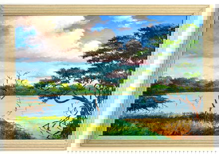 Gibson James 1938-2017 Florida Highwaymen O/B Painting: Title, Artist, Year: James Gibson (1938-2017) Florida Highwaymen PaintingOrigin, Year: Florida, ContemporaryMedium: Oil on BoardDimensions: with the frame: 28" x 40" | without frame: 24" x
