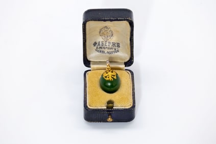 Russian Imperial Gold Diamond Jade Egg Pendant Faberge Era