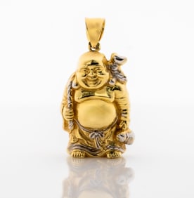 14K Gold Laughing Buddha Pendant