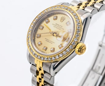 Rolex Lady Datejust 26mm 18K Yellow Gold Steel White Diamond Dial & Diamond Bezel 69173