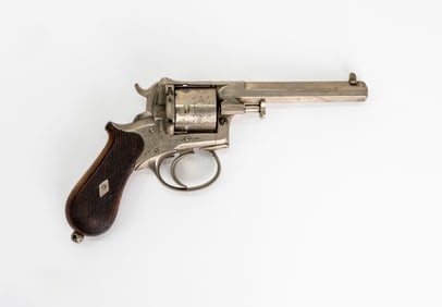 Fine Engraved Belgian 7mm Pinfire Double Action Revolver 4" Octagon Barrel Folding Trigger