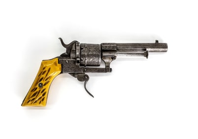F. Lefaucheux 7mm Pinfire Revolver Engraved Frame, Floating Trigger, Yellow Composite Grip