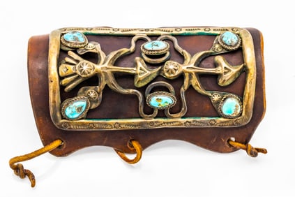 Navajo Style Leather Cuff with Brass & Turquoise