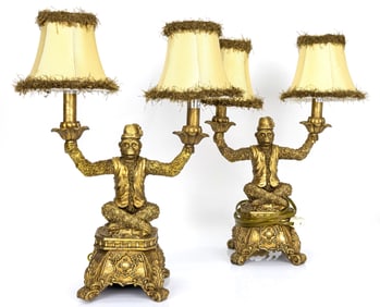 Pair of Vintage Monkey Lamps with Fez Hats, Hollywood Regency Style