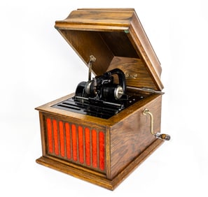 Thomas Edison Amberola Model 30 Cylinder Phonograph with Original Blue amberol & Gold Moulded