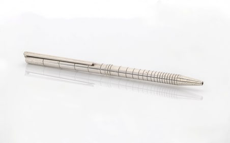 S.T. Dupont Ballpoint Pen in Silver-Plated Body with Engraved Lines – Made in France