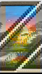Al Black Florida Highwaymen Oil on Board Painting: Artist, Year, Title: Al Black(1947), Florida Highwaymen, Sunset Backwater.Origin: FloridaMedium: Oil on board. Dimensions (sheet;