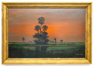 R.A. McLendon Florida Highwaymen Oil on Board Indian River Fire Sky