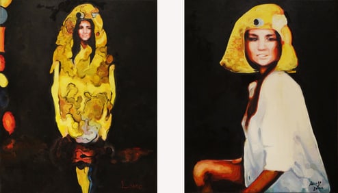 Savago Lome (American 2010) Set of 2 Portrait of a Parakeet Oil on Canvas