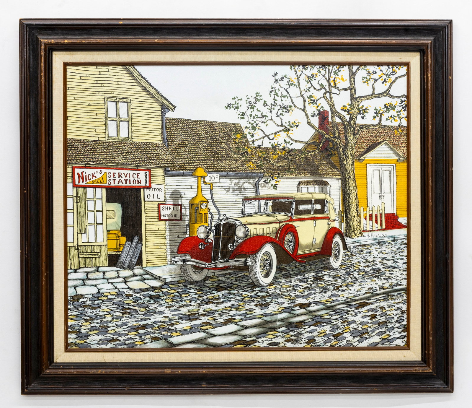 H. Hargrove, Nick's Service Station, Serigraph: Artist, Year, Title: H. Hargrove (American, b.1941) Nick's Service Station, c. 1980s-1990s. Origin: United States. Medium: Serigraph on board.