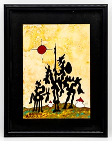 Don Quixote and Sancho Panza in Bold Silhouette Mixed Media on board
