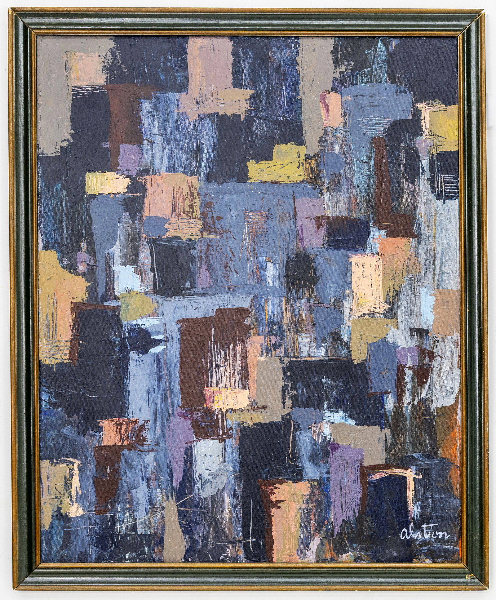 Alston, African-American Artist O/C Painting "City in the Night": Artist, Year, Title: Painting by Alston, 1907-1977 "City in the Night" Origin: African-American, 1950 Medium: Oil on Canvas. Dimens