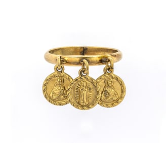 Gold Religious Medal Charm Ring