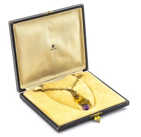 Russian 14K Gold Twisted Rope Neacklace with Citrine, Lemon Quartz &Amethyst Faberge Era