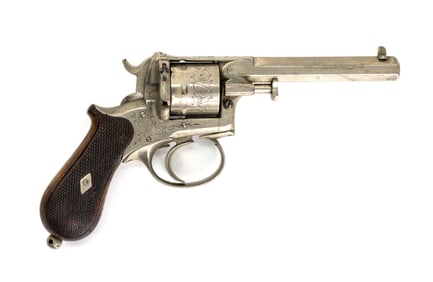Fine Engraved Belgian 7mm Pinfire Double Action Revolver 4" Octagon Barrel Folding Trigger