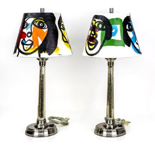Set of 2 Contemporary Lamps with Custom-Painted by Artist Peter Keil