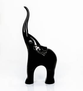 Leguso Murano, Late 20th Century, Stylized Elephant Sculpture: Artist, Year, Title: Leguso Murano, Late 20th Century, Stylized Elephant SculptureOrigin: Murano, Italy Medium: Hand-blown Black Murano glass
