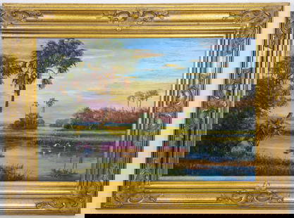 Florida Landscape, Oil on Canvas Painting: Artist, Year, Title: Yuriy Poslak (Russian-American, b. 1957) Origin: USA, Florida Medium: Oil on Canvas Dimensions: With frame: 34.5 x 46.5 in | Without frame: