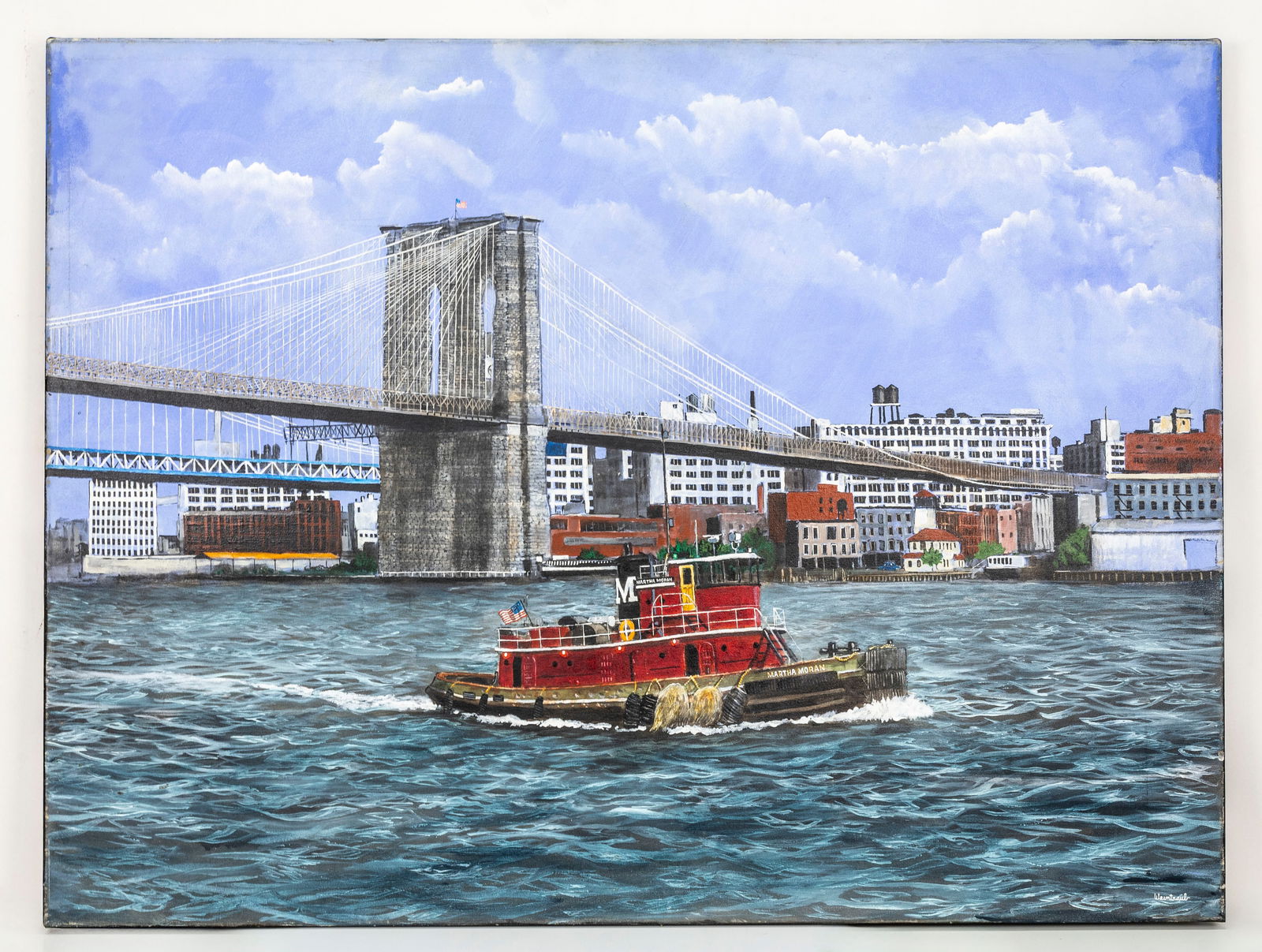 Herbert Weintraub (American,1934-2019), Brooklyn Bridge and Tugboat Oil on Canvas (1 of 6)