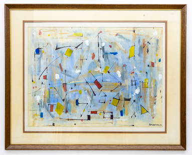 Antonio Bandeira (1922-1967) Mixed Media on Paper: Title: Abstract Composition – Antonio Bandeira, 1957 Description: A dynamic and vibrant mixed media on paper renowned Brazilian abstract artist Antonio Bandeira (1922–1967), dated 1957 and signed