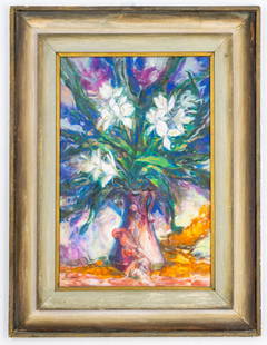 Eberto Escobedo (Cuban, 1919-1995) Flores de Mariposa, Oil on Board: Title: Flores de Mariposa – Eberto Escobedo (Cuban, 1919–1995) Description: A vibrant and expressive floral still life painting titled “Flores de Mariposa&rdquo; by noted Cuban artist Eberto Esc