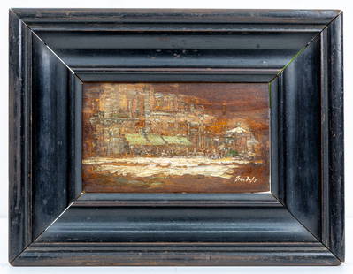 Jean Dufy (French, 1888-1964) Cityscape with River, Oil on wood Painting: Title: Cityscape with River – Jean Dufy (French, 1888–1964) Description: A charming and richly textured oil on wood panel attributed to Jean Dufy, renowned for his luminous cityscapes and impressi