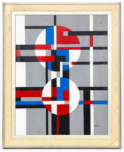 Sandu Darie (Romanian/Cuban, 1908-1991) Geometric Abstraction, Oil & Acrylic on Canvas: Title: Geometric Abstraction – Sandu Darie (Romanian–Cuban, 1908–1991) Description: A vibrant and historically significant geometric abstract composition "Sandu Darié", a pioneering figure in C