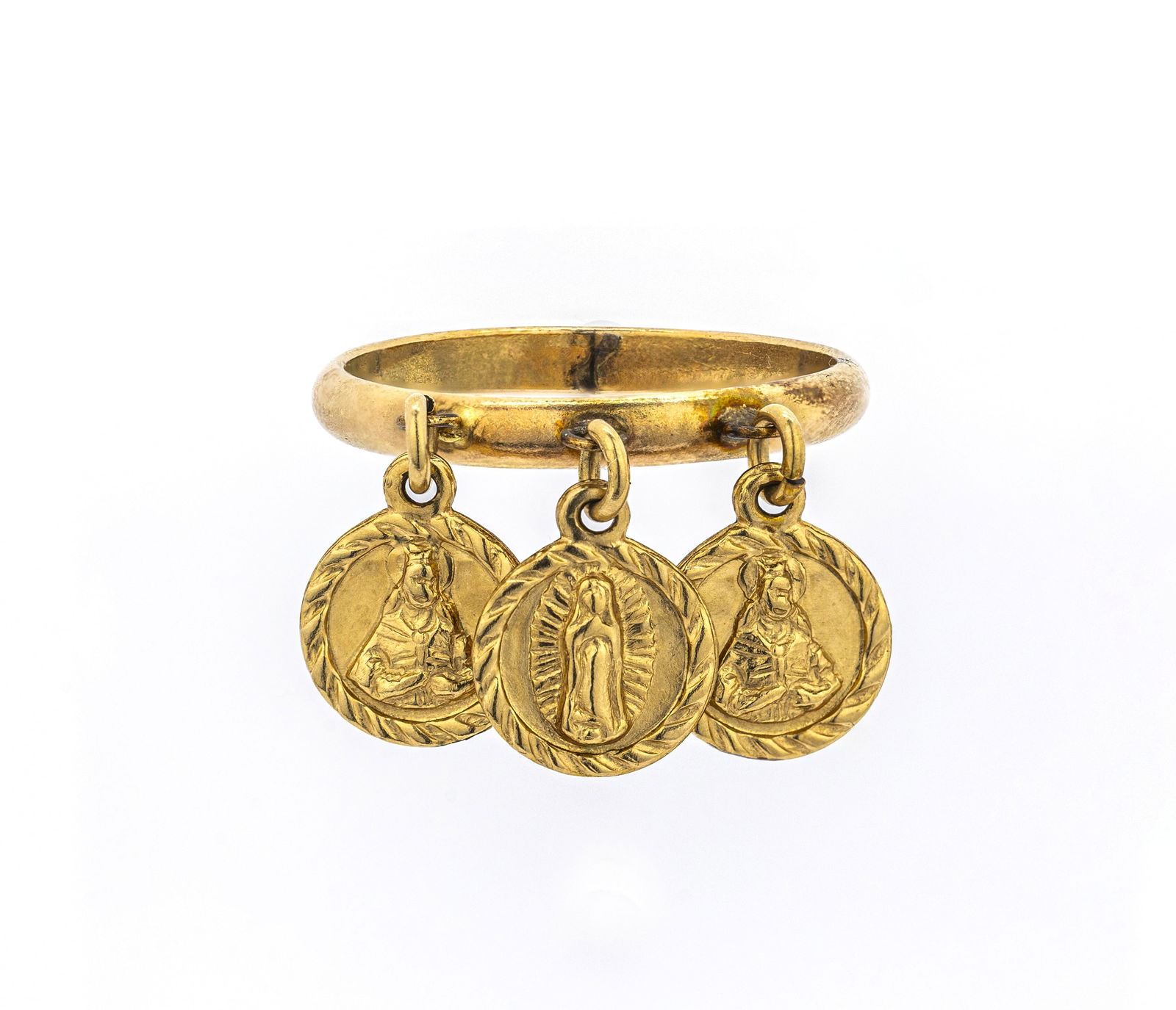 10K Gold Religious Medal Charm Ring (1 of 4)