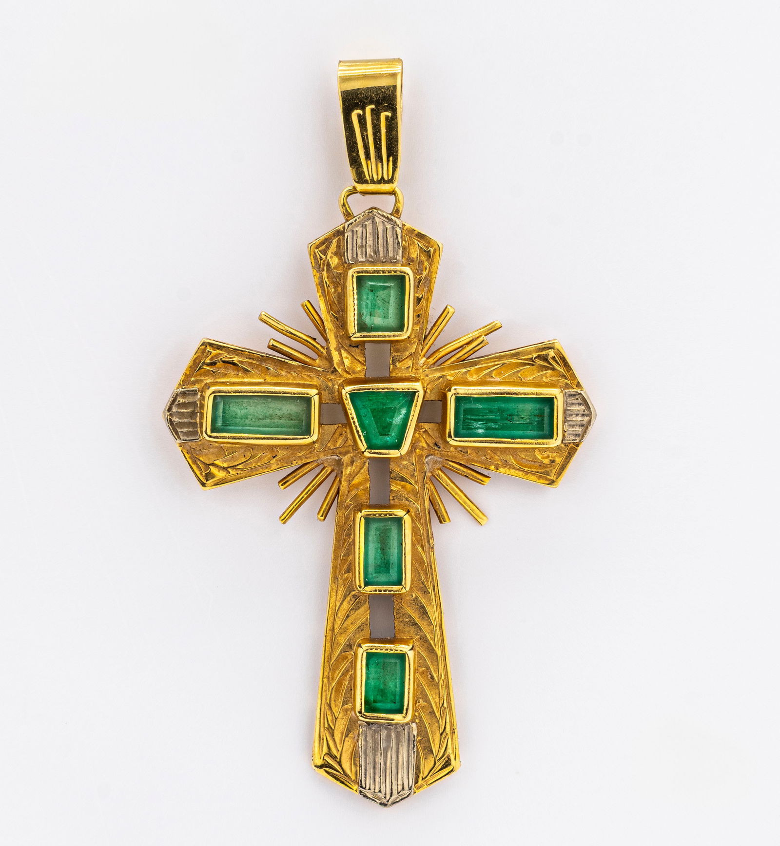 18K Yellow Gold Cross Pendant with 1.2ct Emerald (1 of 5)