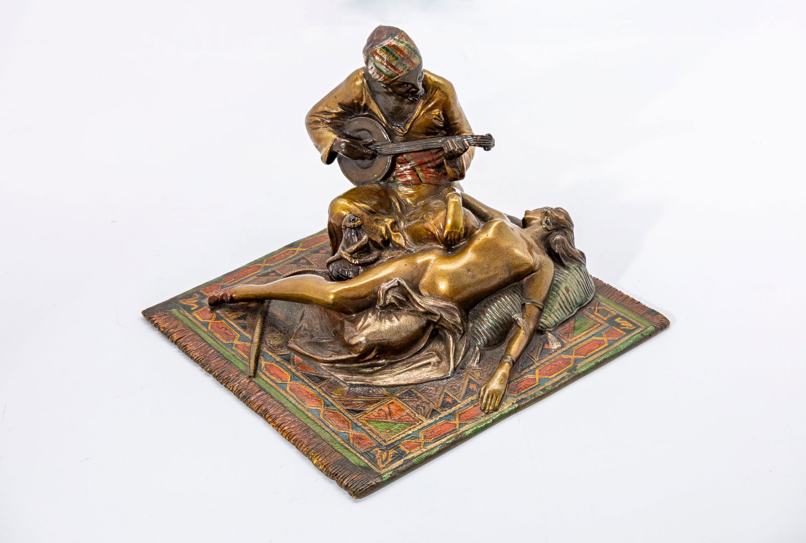 Attributed to Franz Bergman (Austrian, 1861-1936) Reclining Nude Sculpture: Title: Orientalist Bronze Figural Group, Attributed to Franz Bergman (Austrian, 1861-1936) Origin: Austria, Early 20th Century Medium: Cold-Painted Bronze