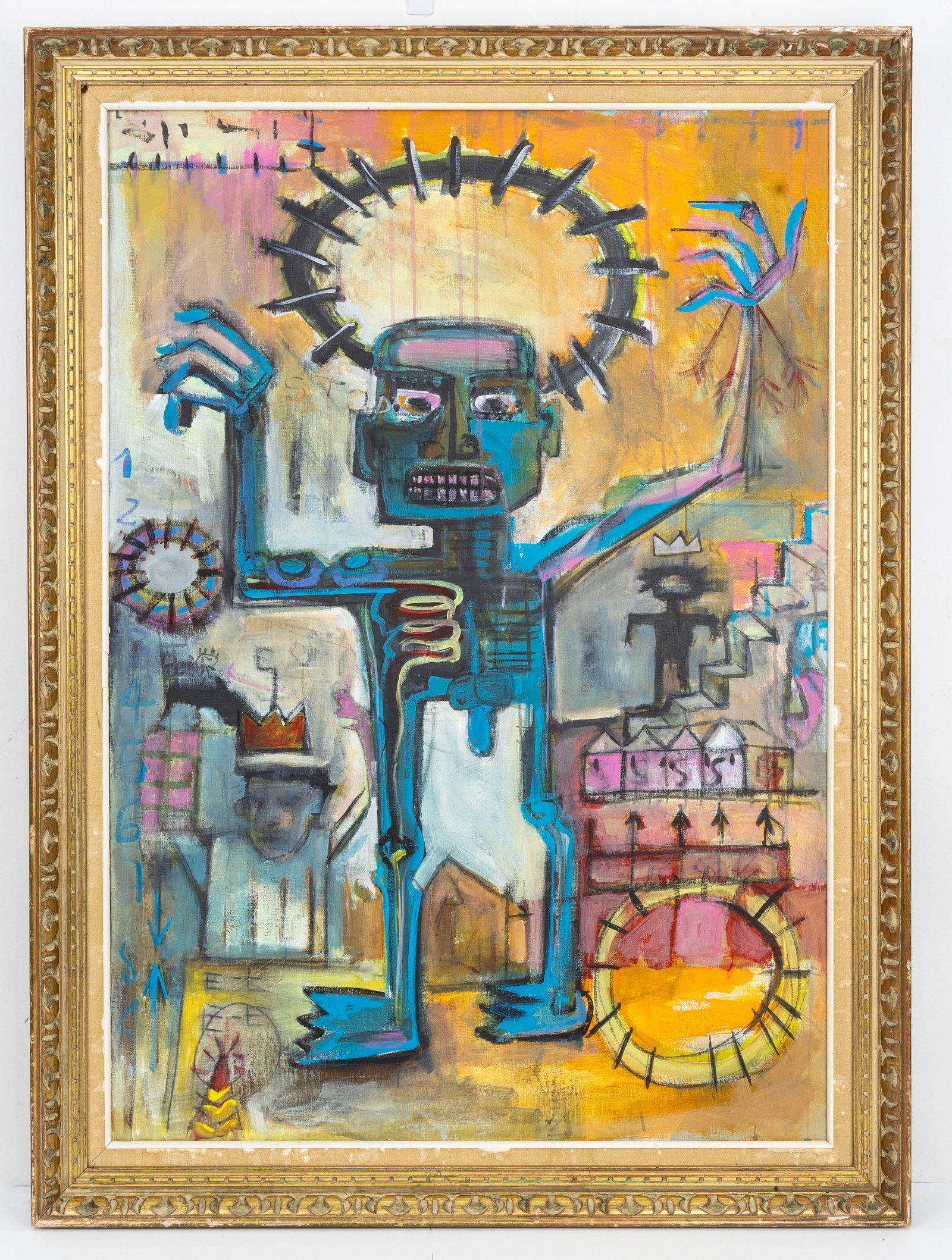 Jean-Michel Basquiat (American, 1960-1988) Figure with Halo, Acrylic Oil on Canvas: Artist, Title: Jean-Michel Basquiat (American, 1960–1988) Figure with Halo, 1983 Medium: Acrylic and oil on canvas Signature: Inscribed verso “1983 Jean Michel Basquiat” with cro