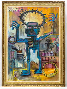 Jean-Michel Basquiat (American, 1960-1988) Figure with Halo, Acrylic Oil on Canvas: Artist, Title: Jean-Michel Basquiat (American, 1960–1988) Figure with Halo, 1983 Medium: Acrylic and oil on canvas Signature: Inscribed verso “1983 Jean Michel Basquiat&rdquo; with cro
