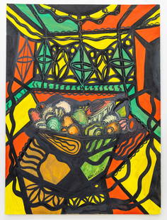 Luis Apelaez (Cuban, 1910-1989) Still Life with Fruit & Geometric Motif, Gouache & ink on paper: Artist, Title: Luis Martínez Pedro Apeláez (Cuban, 1910–1989), Still Life with Fruit and Geometric Motif, 1947 Medium: Gouache and ink on paper Signature: Sign and dated lower center r