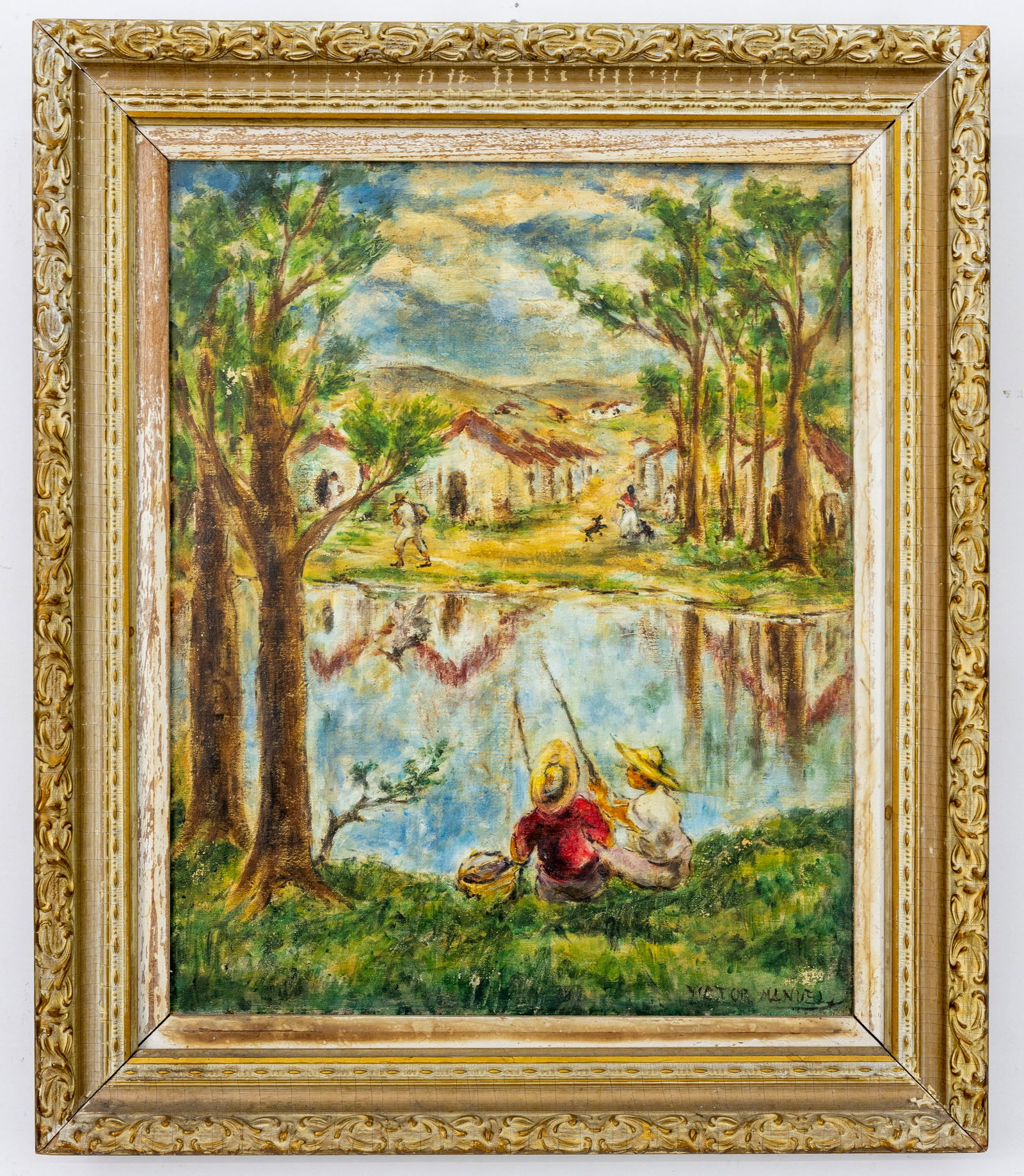 Victor Manuel Garcia (Cuban, 1897-1969) Village Reflections by the River, Oil on Canvas (1 of 4)