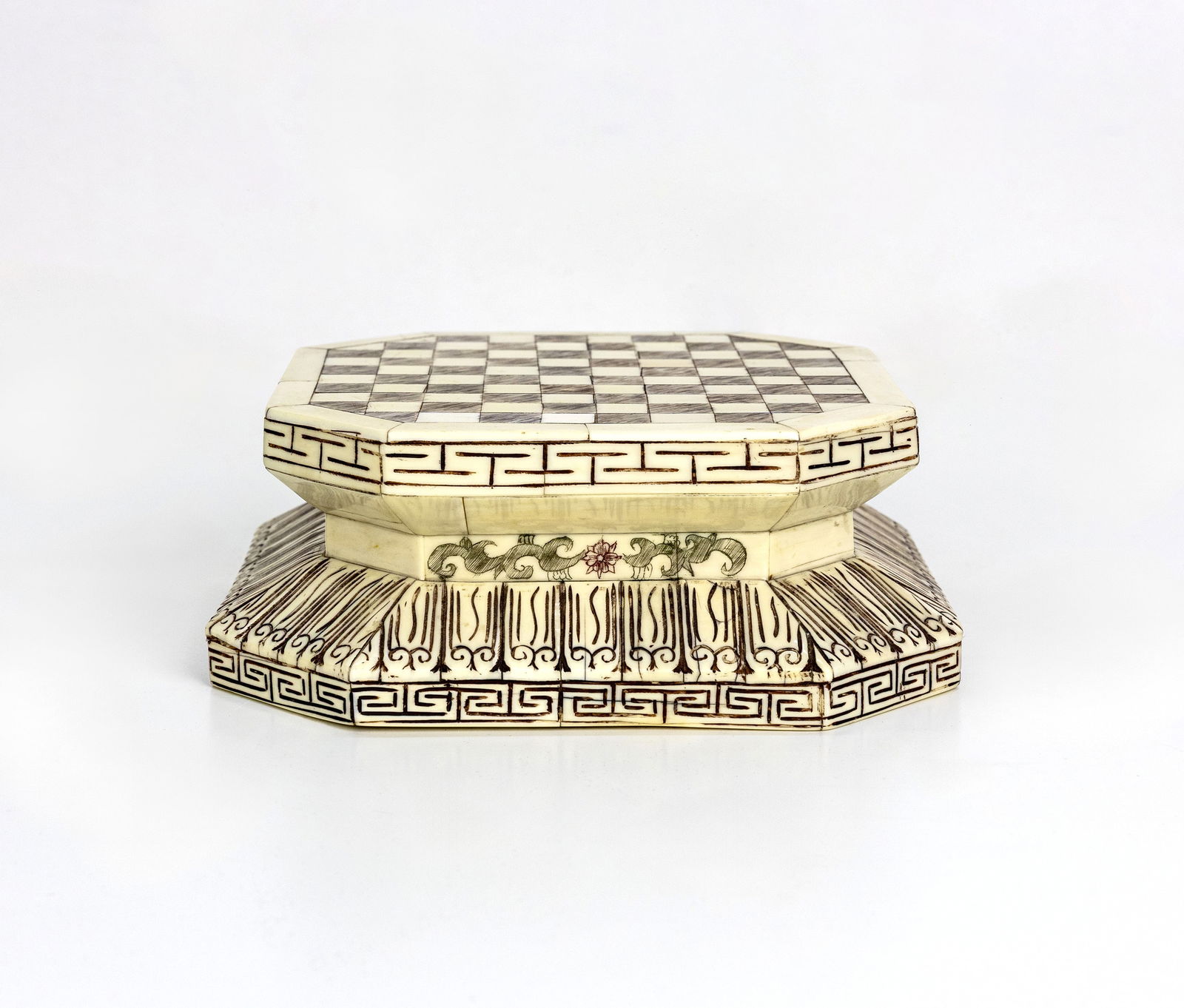 Vintage Chinese Octagonal Inlaid Tusk Material Chess Table: Artist, Year, Title: Vintage Chinese Octagonal Inlaid Tusk Material Chess TableOrigin: India Medium: Antique carved na