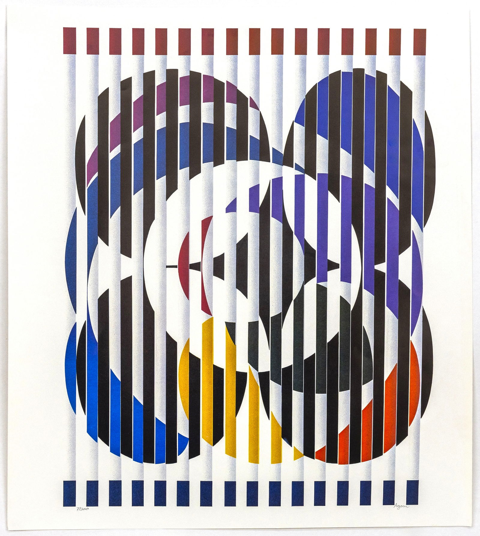 Yaacov Agam (Israeli, b.1928) Birth of a Flag, Ltd. 7/200 Serigraph on paper: Artist, Year, Title: Yaacov Agam (Israeli, b. 1928), Optical Composition Medium: Serigraph on paper Edition: 7/200 (signed and numbered in pencil) Signature: Han